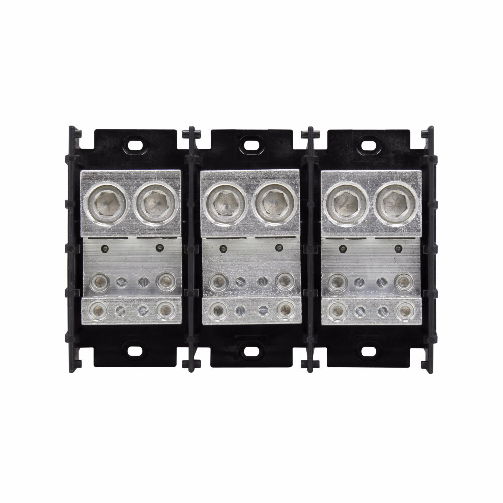 Eaton Bussmann series power distribution block, Flammability Rating UL 94-V0, 600 Vac, 600 Vdc, 840A, Power distribution block, Three-pole, Black, Molded Thermoplastic