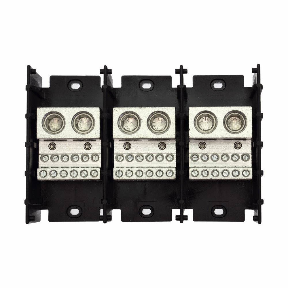 Eaton Bussmann series power distribution block, Flammability Rating UL 94-V0, 600 Vac, 600 Vdc, 760A, Power distribution block, Three-pole, Black, Molded Thermoplastic