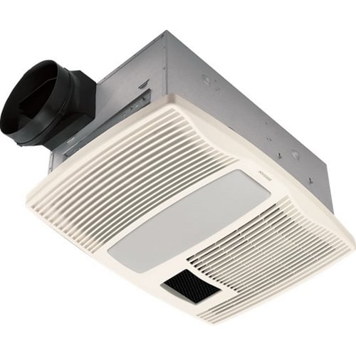 Broan QT Series 110 CFM Ventilation Fan with 1500W heater, 2-60W incandescent light and 7W night-light (bulbs not included), 0.9 Sones