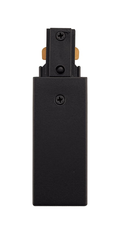 The end feed connector feeds trac from above with a flexible conduit, BX, or end feed in pendant systems. Accepts a standard 1/2-inch connector.  Reverse polarity R38R Series end feed connector is designed for use in opposite polarity orientation compared to standard feed connectors.