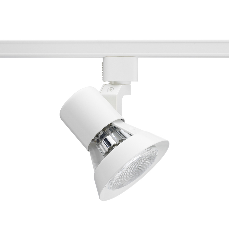 A compact and contemporary appearance is dynamically achieved with the tight-to-the-trac flared gimbal series. The semi-exposed lamp design gives the fixture a lighter, open aesthetic, similar to traditional gimbal ring fixtures but with a little extra flare. Front relamping is a key feature of the flared gimbal series. For use with 50-watt maximum PAR20 lamp.