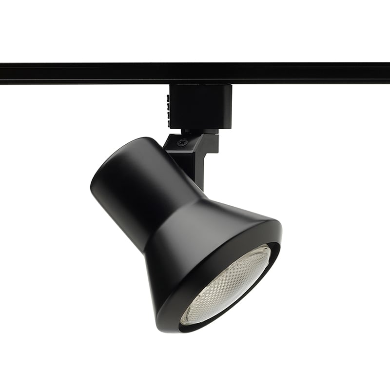 A compact and contemporary appearance is dynamically achieved with tight-to-the-trac flared step fixtures. The enclosed lamp design entirely hides the lamp from view. Front relamping is a key feature of the flared step series. For use with 50-watt maximum PAR20 lamp.