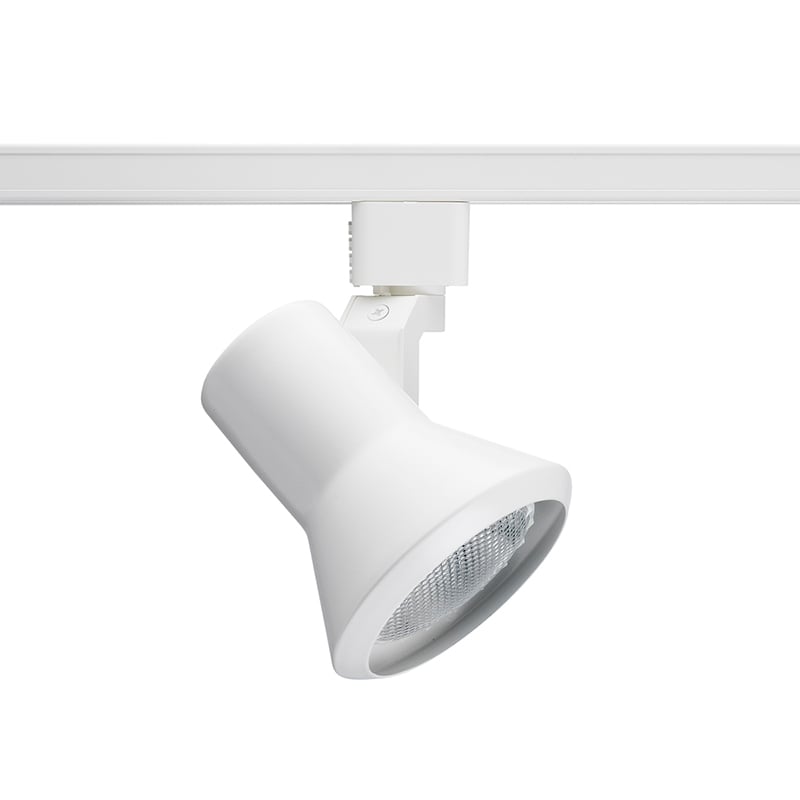 A compact and contemporary appearance is dynamically achieved with tight-to-the-trac flared step fixtures. The enclosed lamp design entirely hides the lamp from view. Front relamping is a key feature of the flared step series. For use with 50-watt maximum PAR20 lamp.