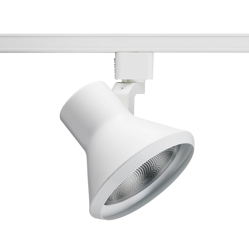 A compact and contemporary appearance is dynamically achieved with tight-to-the-trac flared step fixtures. The enclosed lamp design entirely hides the lamp from view. Front relamping is a key feature of the flared step series. For use with 75-watt maximum PAR30 lamp.