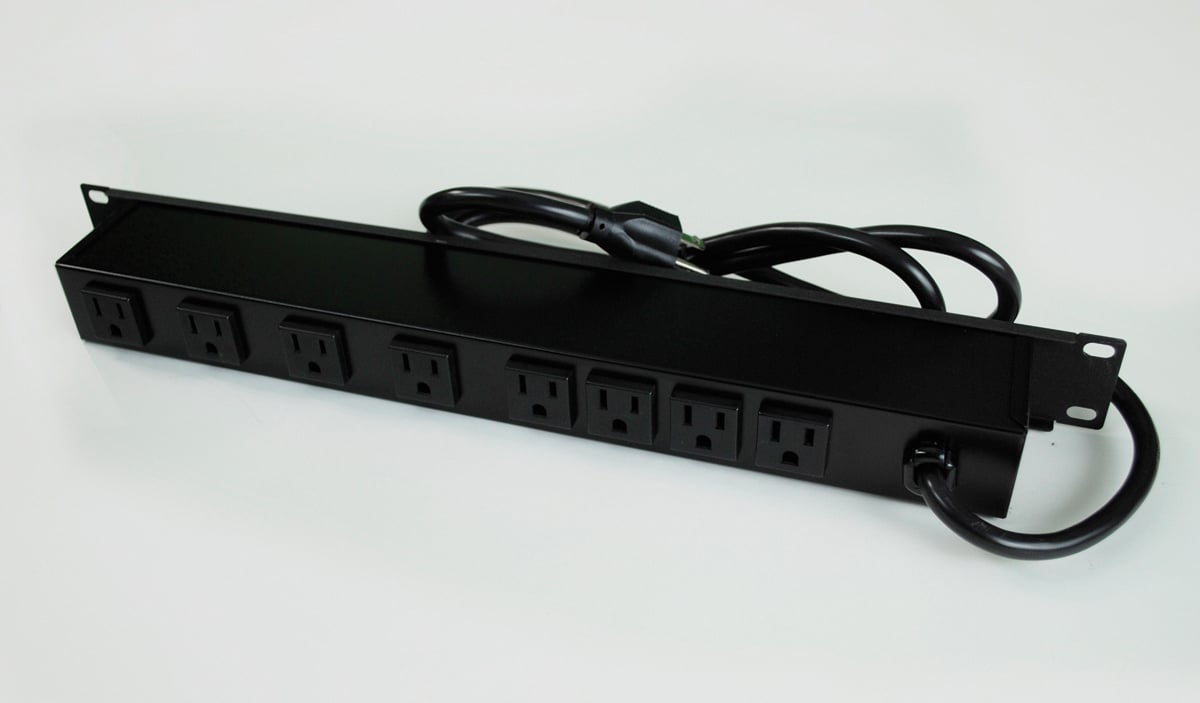 Computer Grade Surge Plug-In Outlet; 8 Outlets, 15 ft Cord, 15 Amp, 120 Volt, Matte Black, Rack Mount