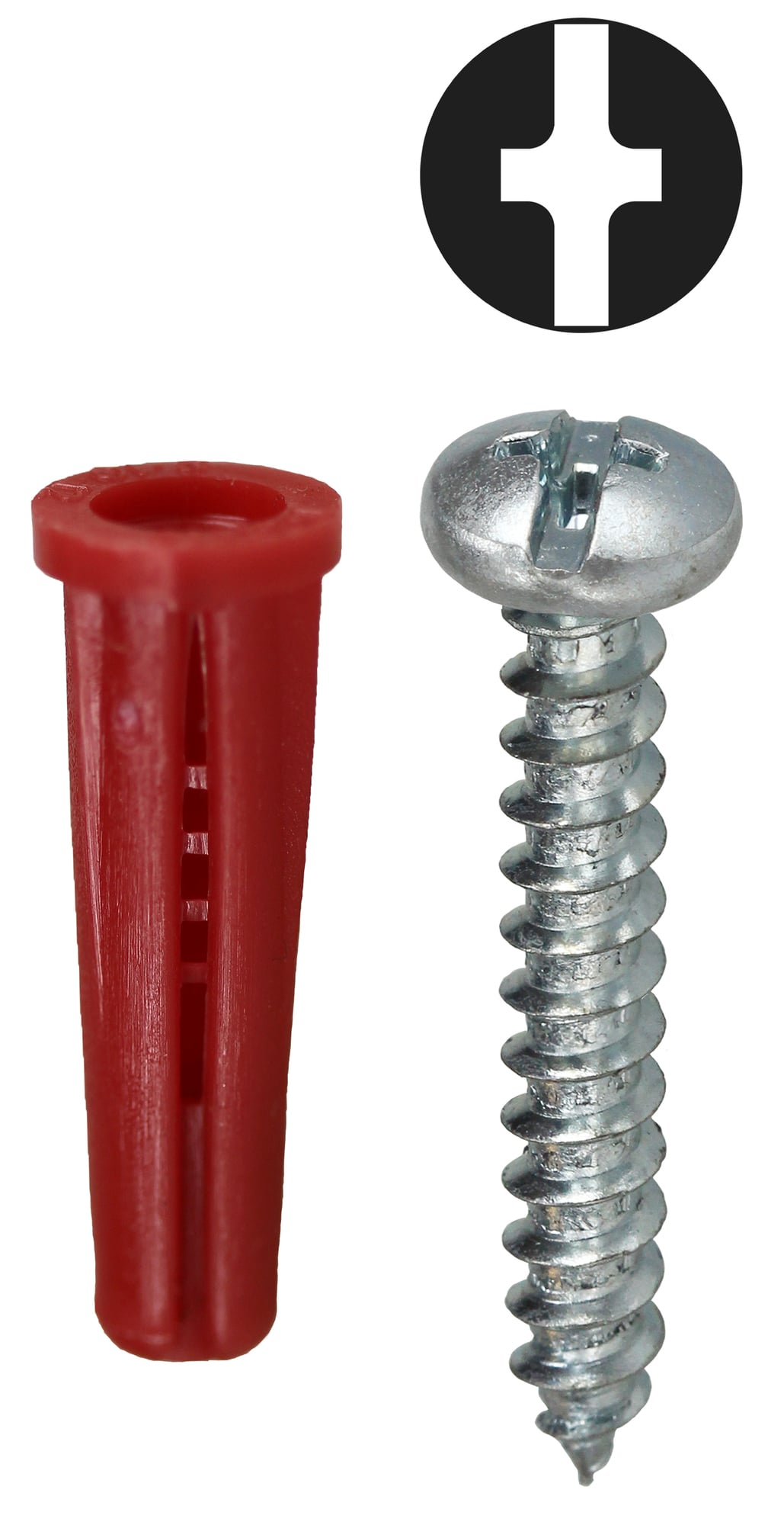 Anchor Kit, #8 x 1 IN Size, 201 pieces, Nylon material, 1/4 in. drill size, includes (100) #8 x 1 IN Phillips/Slotted Head Sheet Metal Screw and (1) Carbide Masonry Drill and (100) #22 Red Collar Anchor, Two Compartment Display Pack