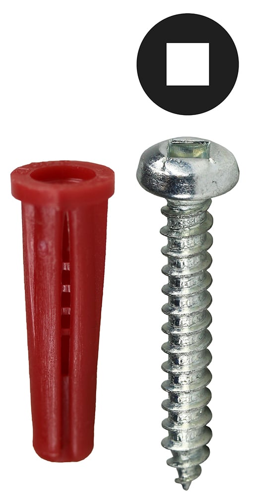 Anchor Kit, #8 x 1 IN Size, 201 pieces, Nylon material, 1/4 in. drill size, includes (100) #22 Red Collar Anchor and (100) #8 x 1 IN Square Head Sheet Metal Screw and (1) Carbide Masonry Drill