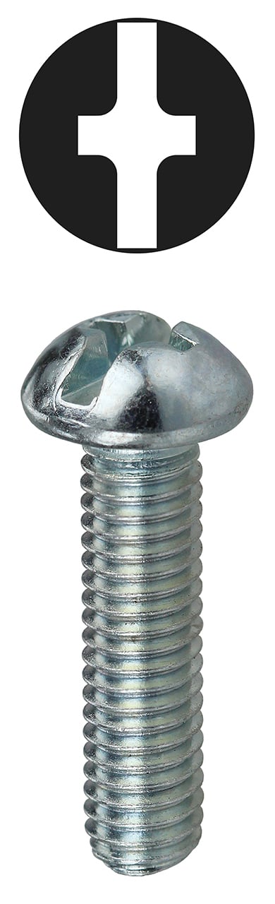 RMC143 Combination Machine Screw, 1/4-20, 3 in OAL, Steel, Round Head, Zinc Plated, Phillips/Slotted Drive
