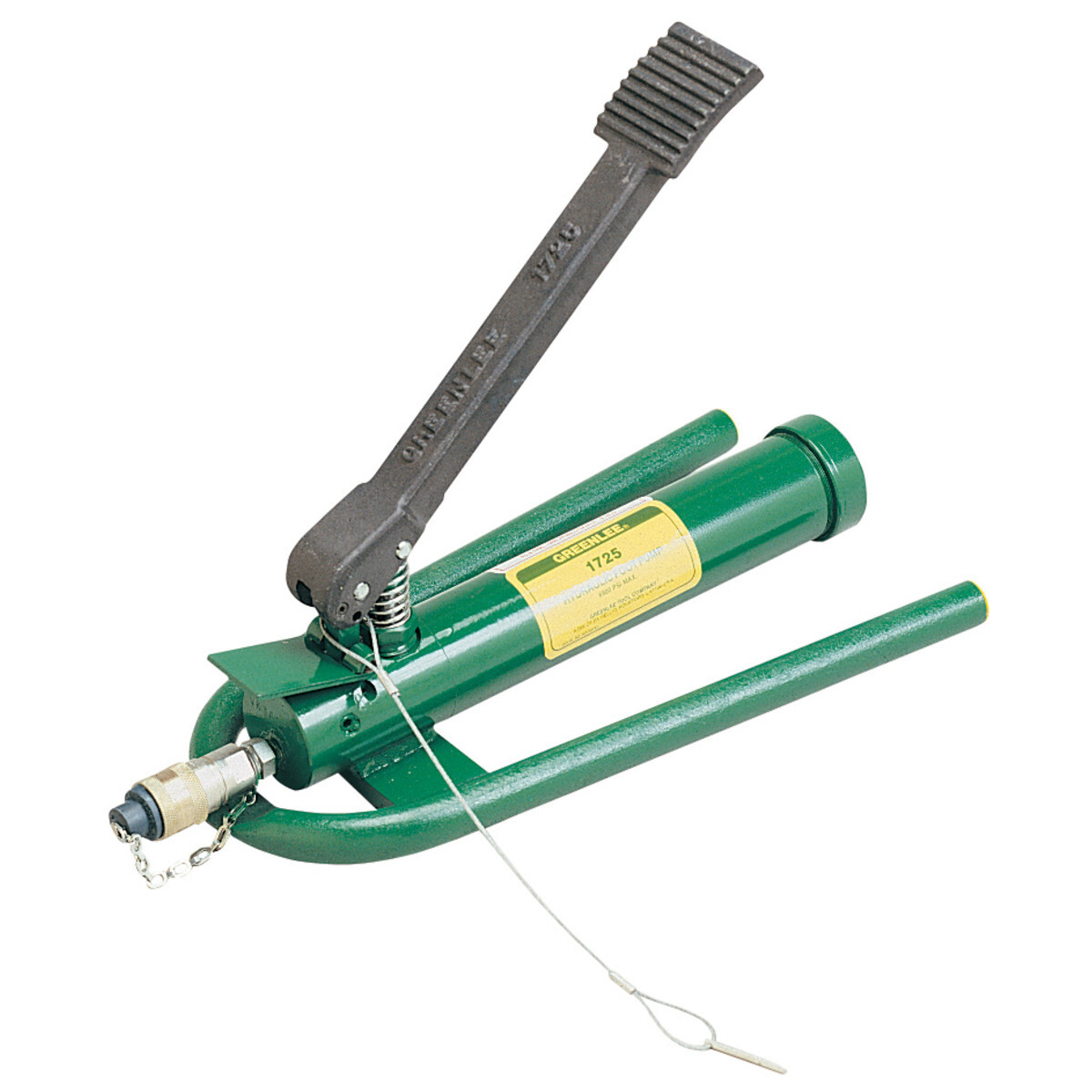 Free both hands to position and hold the working tool.     Foot activated release lever.     Hold-down pin keeps pedal down for storage and transport.     Angled base bar keeps the pump upright and stable.     Includes 1/4 IN (6.4 mm) female coupler with dust cap.