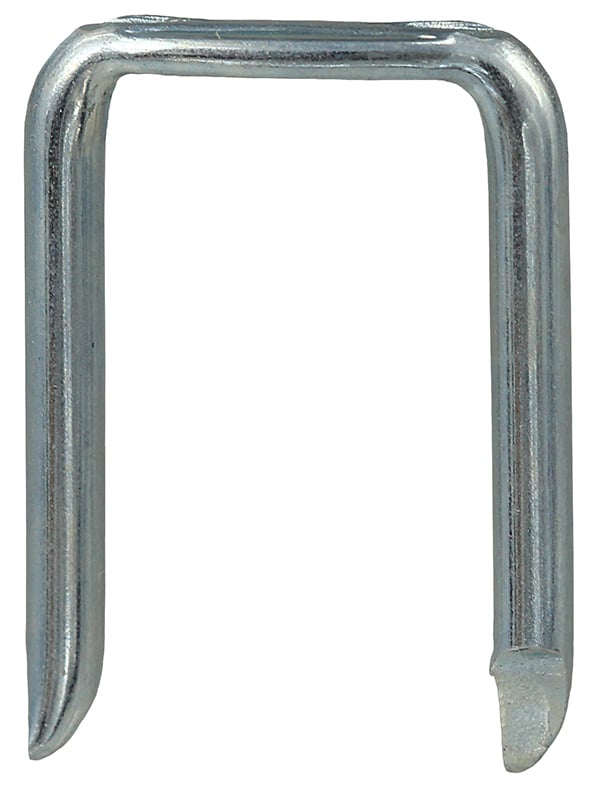 Staple, 14 to 2, 12 to 2 AWG cable size, Romex and NMC cable type, 1/2 x 1 in. staple size, Steel material, Wooden Stud mounting, Electrogalvanized Finish, 12 GA thickness, Contains (500) Staples
