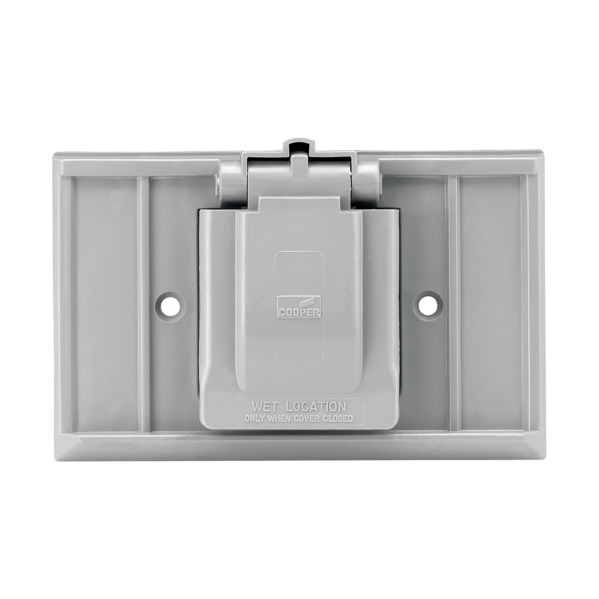 Eaton non-metallic receptacle cover, Self-closing, Surface mount, Gray, Single receptacle, Wet, Thermoplastic, Single-gang, Horizontal, Standard