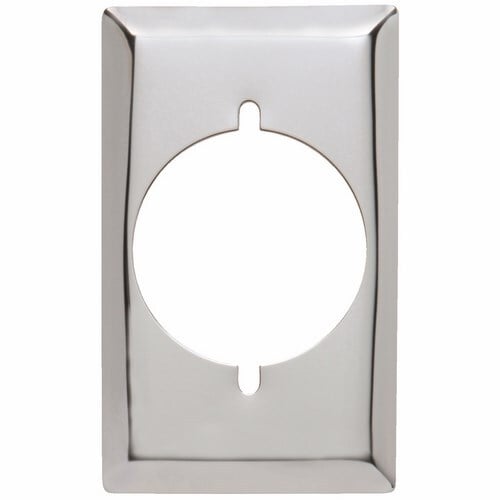 One Gang Power Outlet Receptacle Opening, 2.156 hole for 2.125 diameter device - 2 mtg. holes, Smooth Metal Chrome