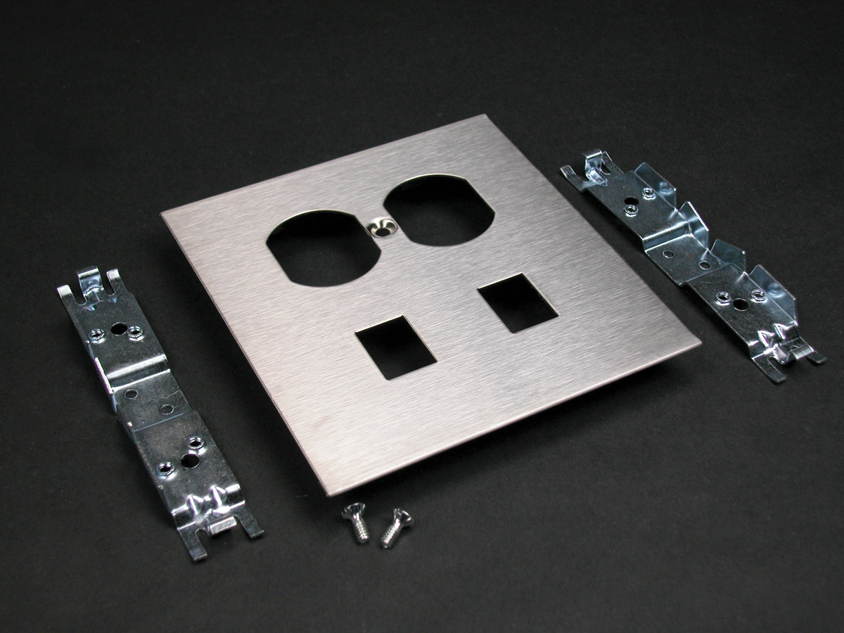 Device Cover Type; Steel Material; 4-1/2 Inch L X 4-3/4 Inch W Size; Stainless Steel Finish; S4000 Series Multiple Channel Steel Surface Raceway Used on; (1) Duplex Receptacle, (2) RJ11/RJ45 Modular Connector Configuration; 3 Gang(S)