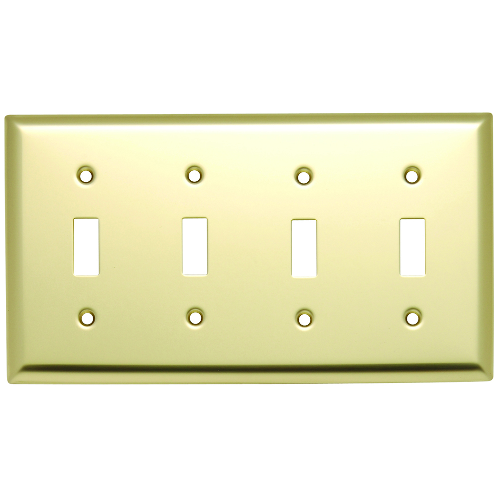 Smooth Metal Wall Plate 4gang Toggle Polished Brass