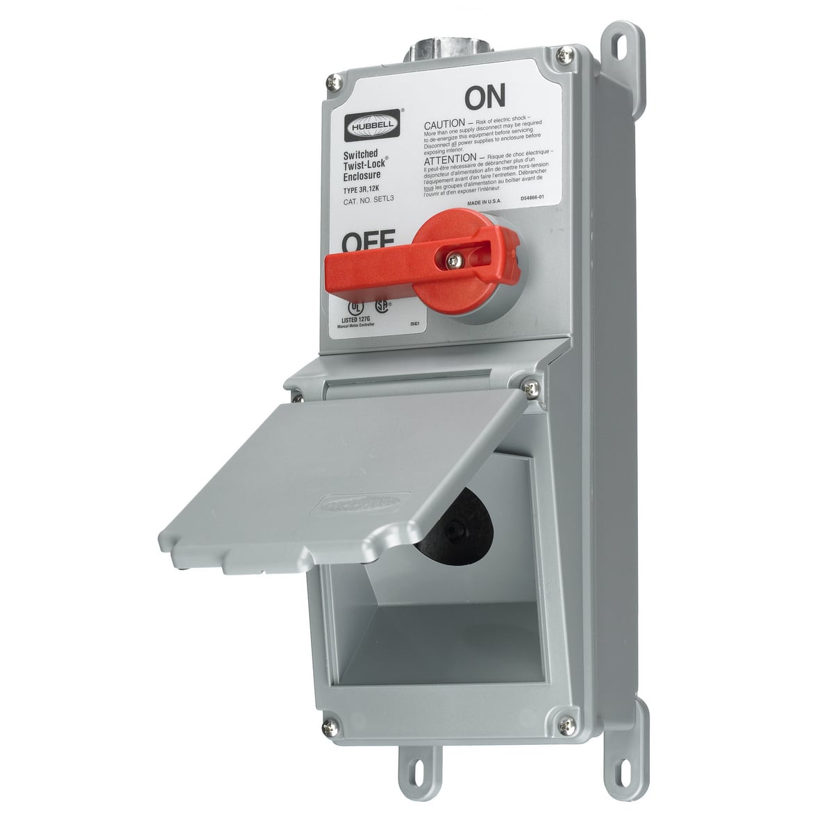 Switches and Lighting Controls, Industrial Grade, Lever Actuated, Switched Enclosure, Three Pole, 30A 600V AC Max, Terminal Screws, Gray.