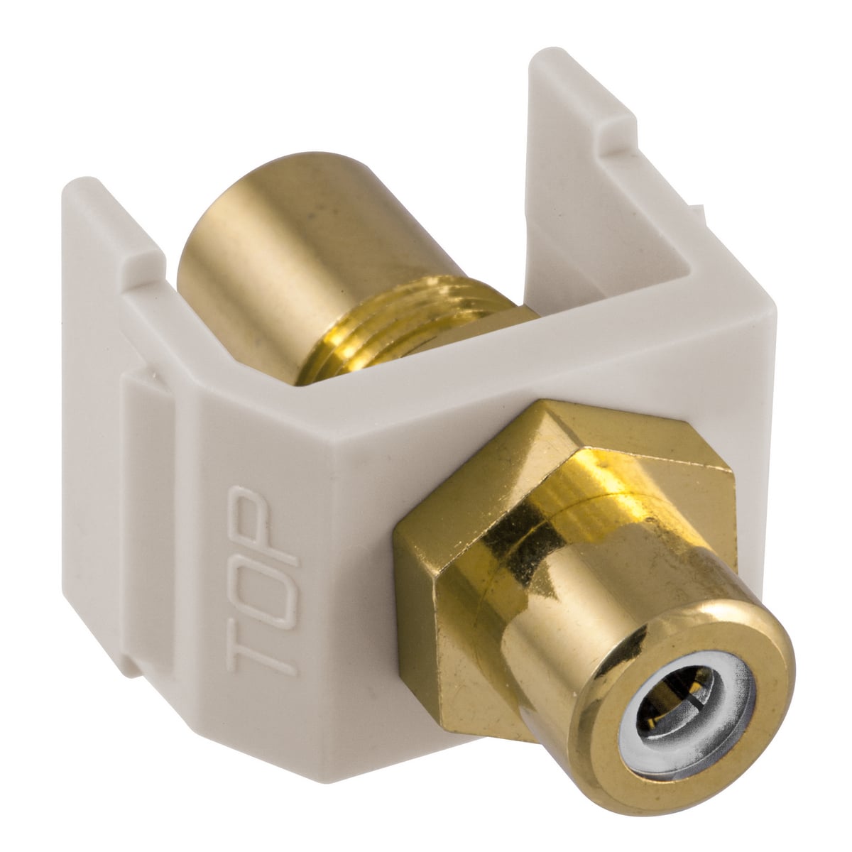 Snap-Fit, Audio/Video Connector, RCA Gold Pass-thru, F/F Coupler, White/Office White