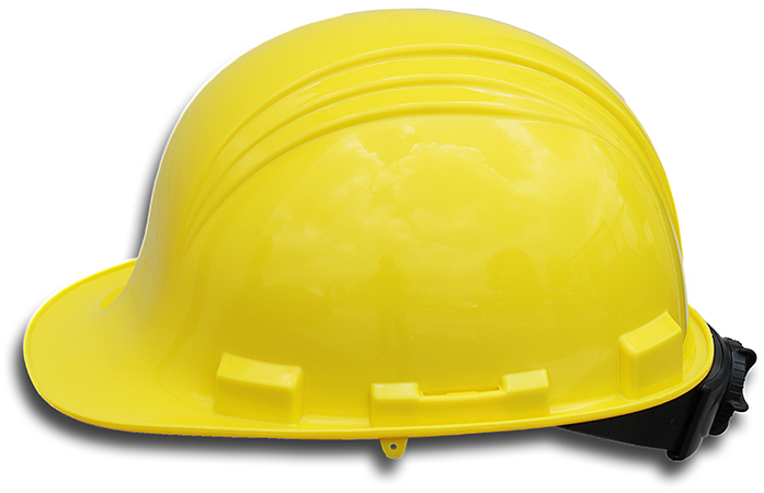 Ratchet Safety Helmet, 6-Point Impact Absorbing suspenders, Yellow shell color, 6-1/2 to 8 in. hat size, Polyethylene shell material