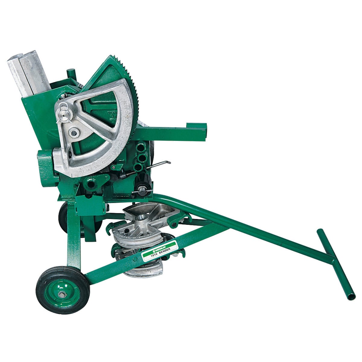 Mechanical Bender for 3/4" - 2" EMT and 3/4" - 1" Stainless Steel EMT.  Bends a wide variety of types and sizes of conduit.  Durable ratchet mechanism for easy bending.  Bypass the ratchet for fast, direct bending on smaller sizes.  Bending degree indicator and charts for fast, easy, accurate bending.  All shoe and bending accessories can be mounted to the frame unit and secured with a chain and lock.  Heavy-duty undercarriage with wheels.  Does not include handle.