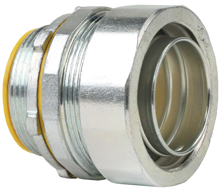 Straight Insulated Liquid Tight Connector, 3/4 in. Size, Threaded connection, Steel material, Zinc Plated Finish