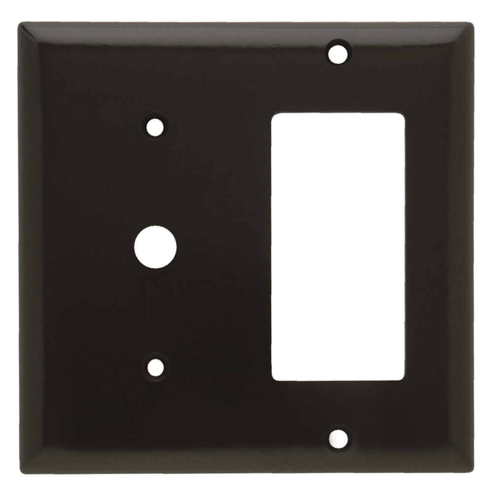 Double gang, Single Telephone, Single Decorator. Smooth Thermoset. Brown.
