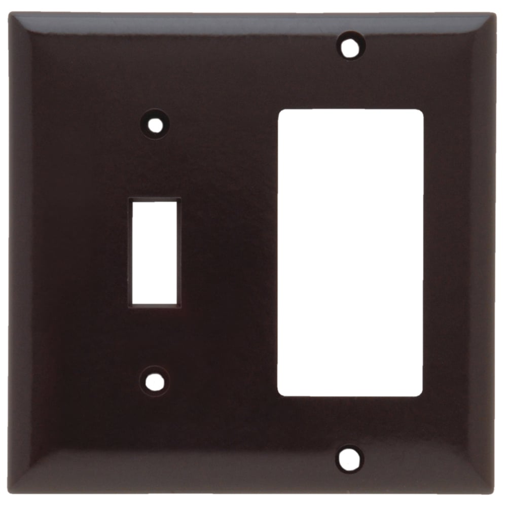 Plastic Wall Plate Combinaton Opening, 1 Toggle Switch and, 1 Decorator, Two Gang, Brown