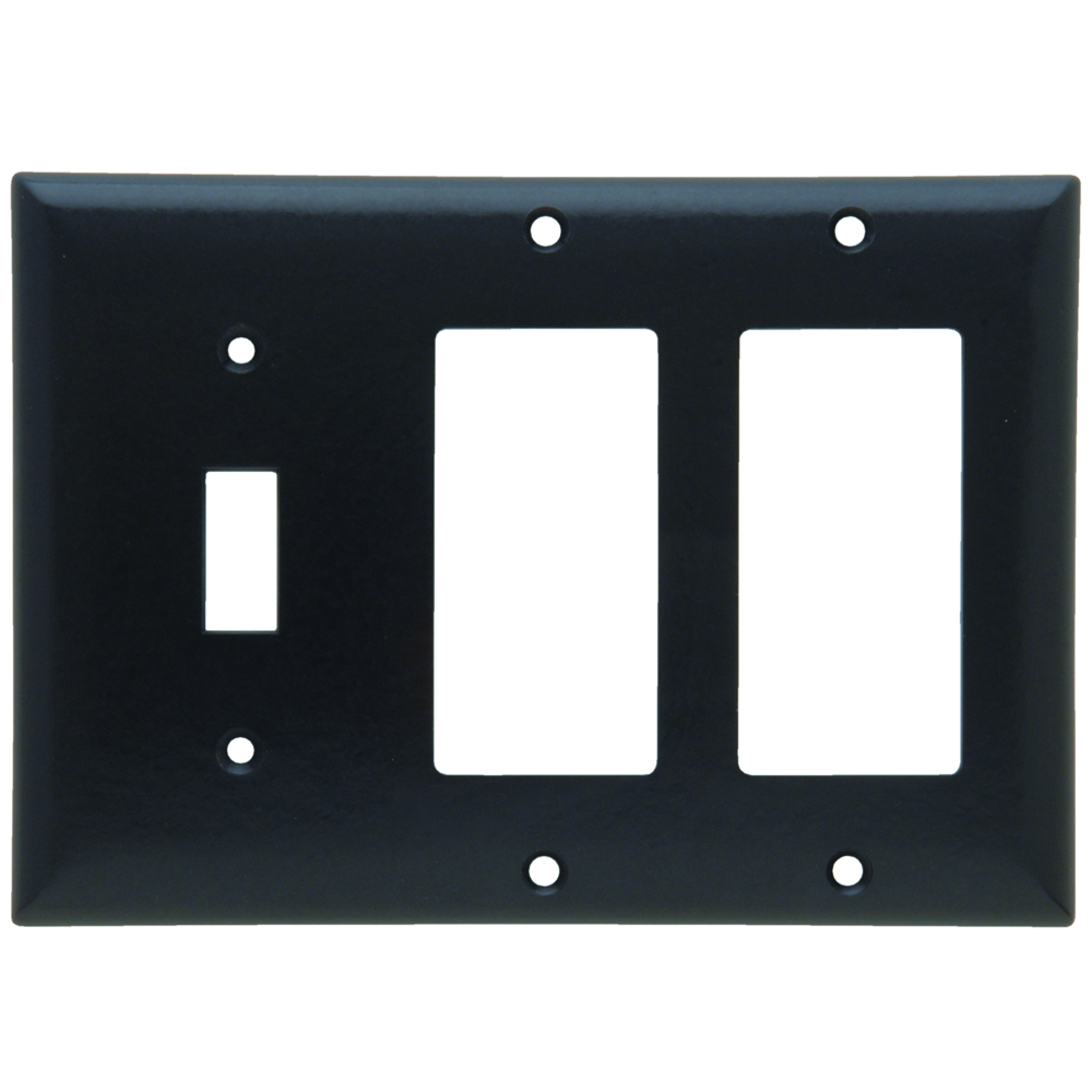 Combination Wall Plate, 1 Toggle Switch and, 2 Decorator, Three Gang, Black