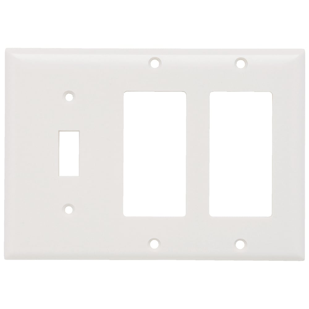 Combination Wall Plate, 1 Toggle Switch and, 2 Decorator, Three Gang, White