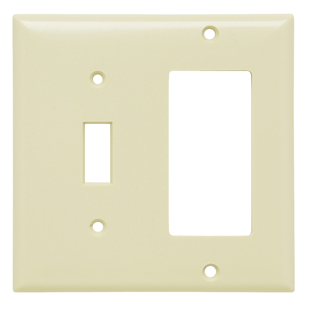 Combination Wall Plate 1 Toggle Switch and, 1 Decorator, Two Gang, Ivory
