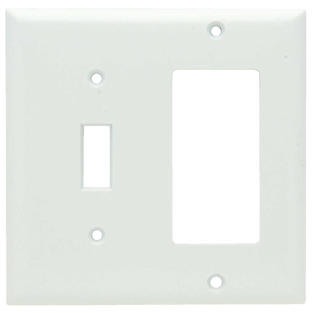 Combination Wall Plate 1 Toggle Switch and, 1 Decorator, Two Gang, White
