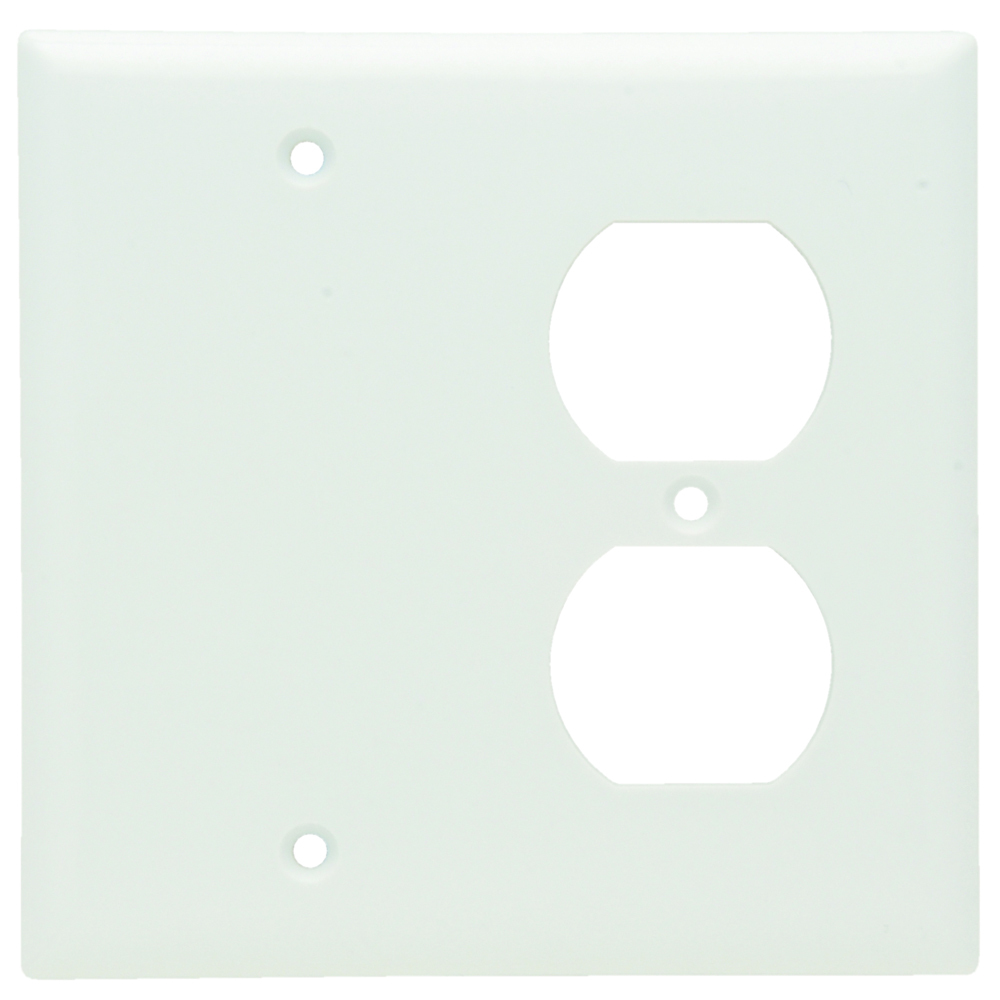 Combination Wall Plate, 1 Blank and, 1 Duplex Receptacle, Two Gang, White