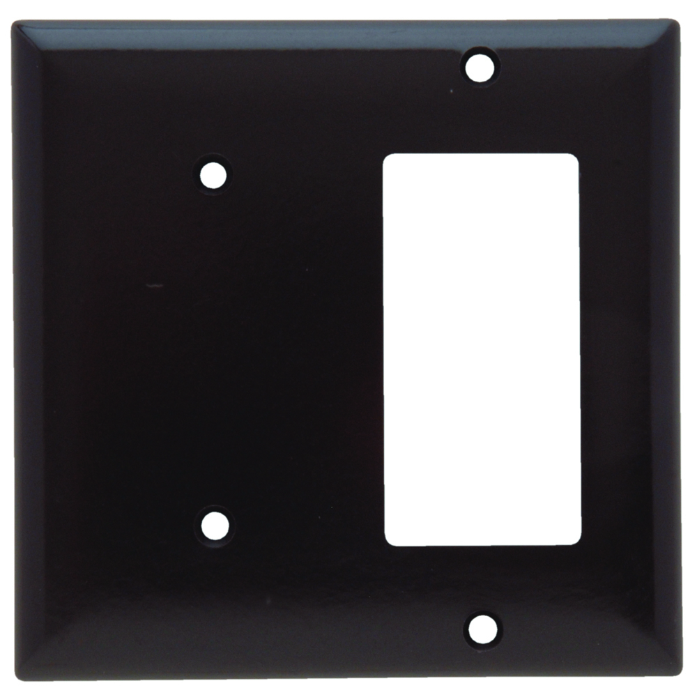 2-Gang Combination Wall Plate, 1 Blank and 1 Decorator, Strap Mount, Brown