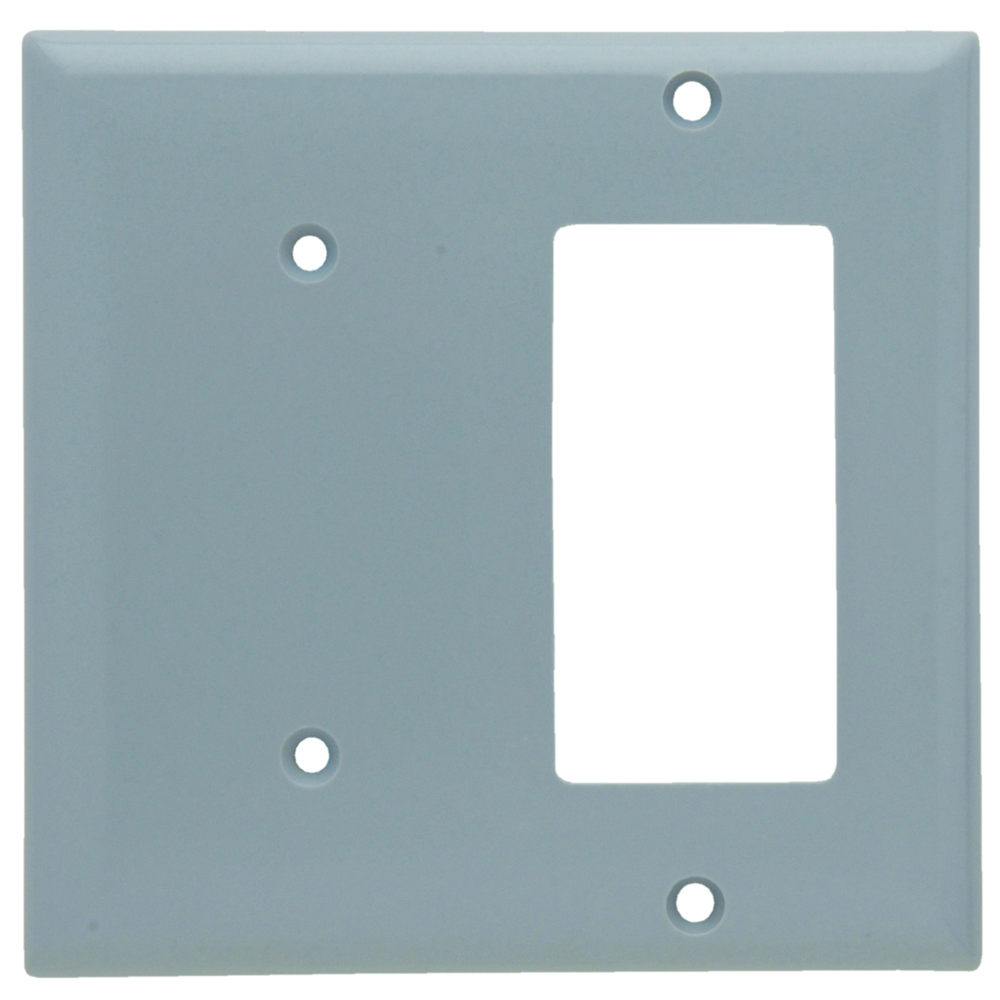 Combination Wall Plate, 1 Blank and, 1 Decorator, Two Gang, Gray