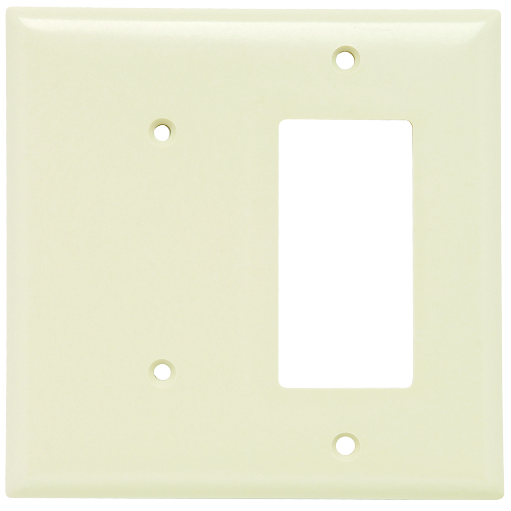 Combination Wall Plate, 1 Blank and, 1 Decorator, Two Gang, Light Almond