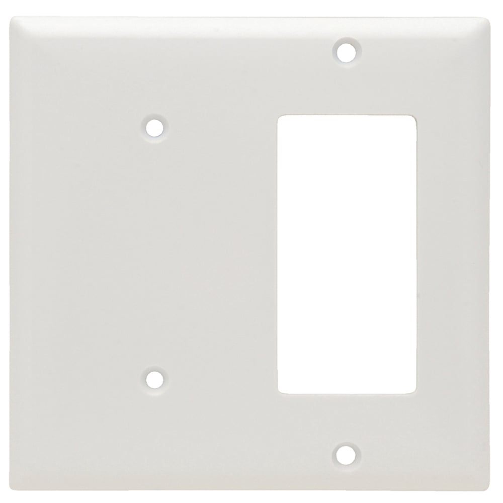 Combination Wall Plate, 1 Blank and, 1 Decorator, Two Gang, White