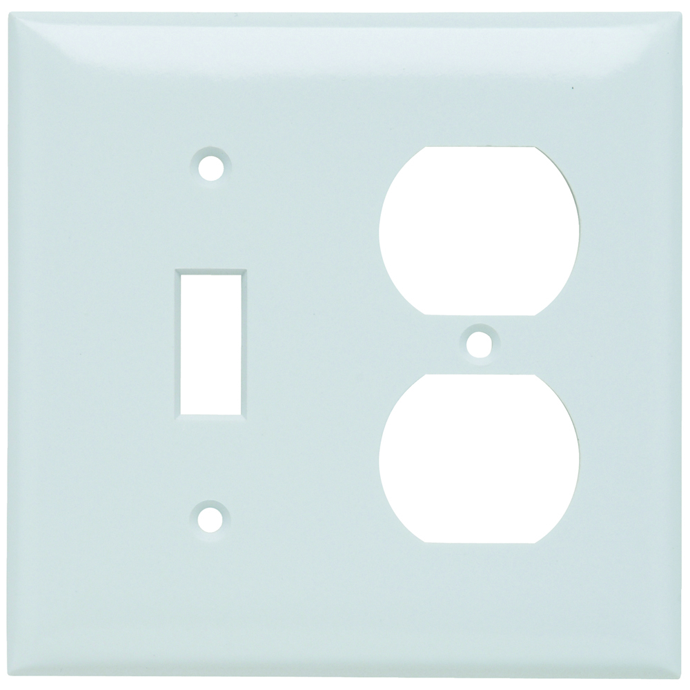 Combination Wall Plate, 1 Toggle Switch and, 1 Duplex Receptacle, Two Gang, White