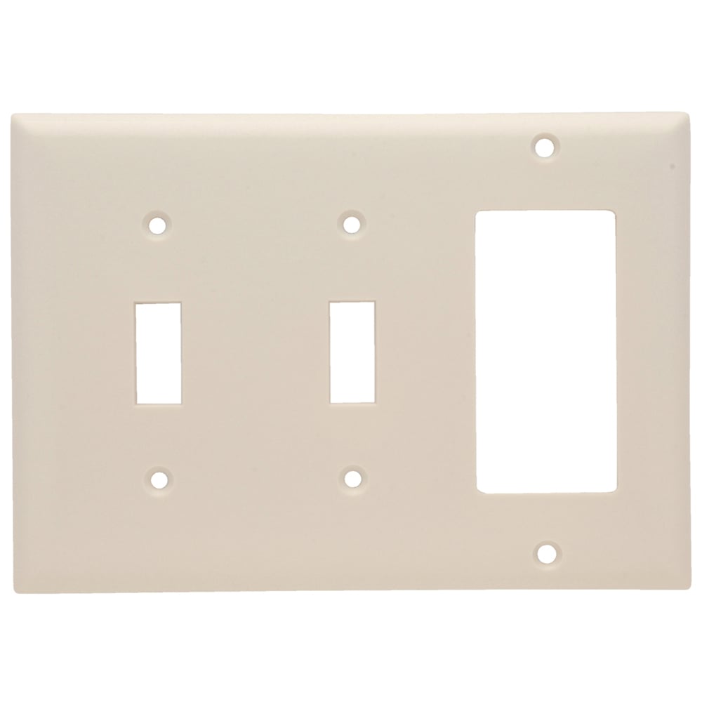 Combination Wall Plate, 2 Toggle Switch and, 1 Decorator, Three Gang, Light Almond