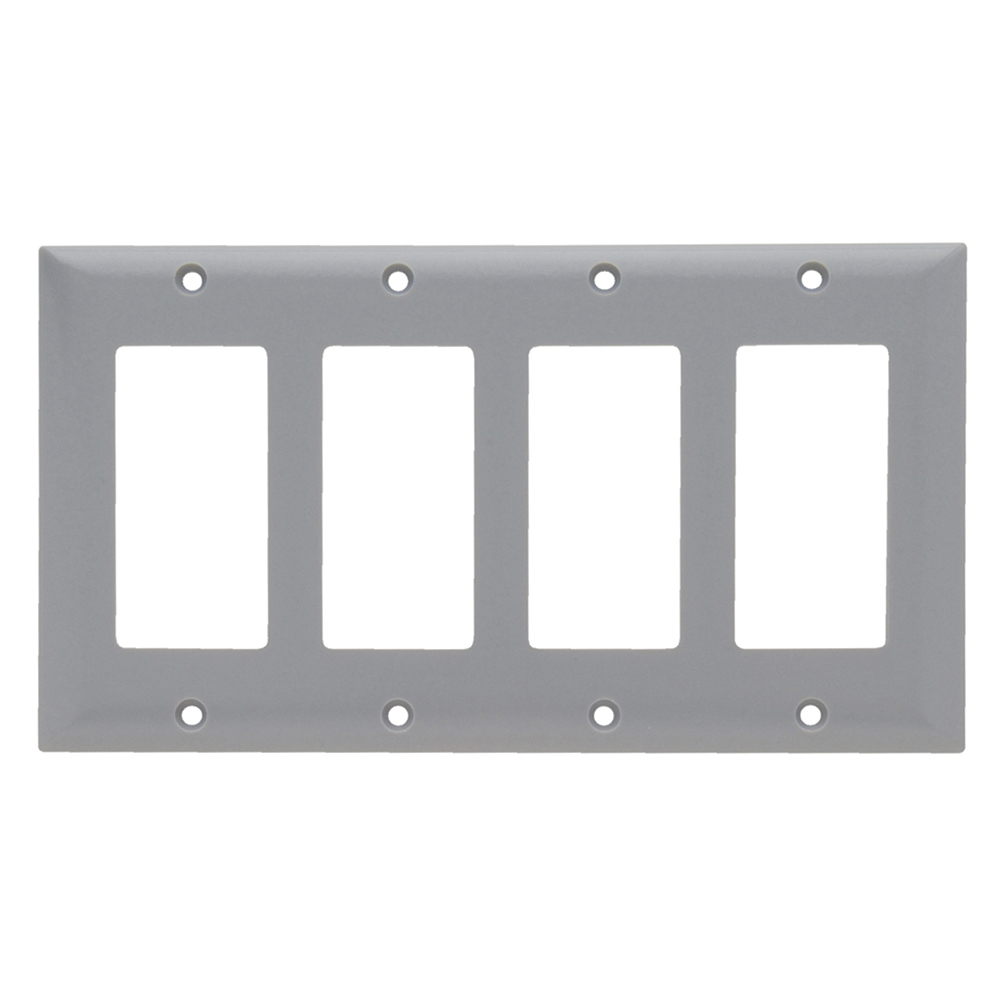 Decorator Wall Plate, Four Gang, Gray.