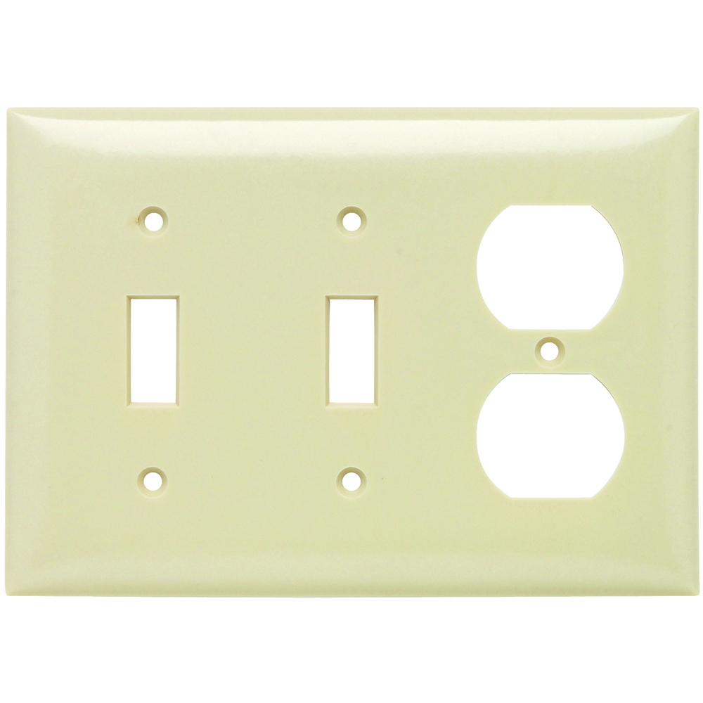 Combination Wall Plate, 2 Toggle Switch and, 1 Duplex Receptacle, Three Gang, Ivory
