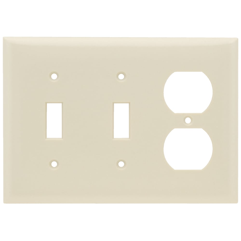 Combination Wall Plate, 2 Toggle Switch and, 1 Duplex Receptacle, Three Gang, Light Almond