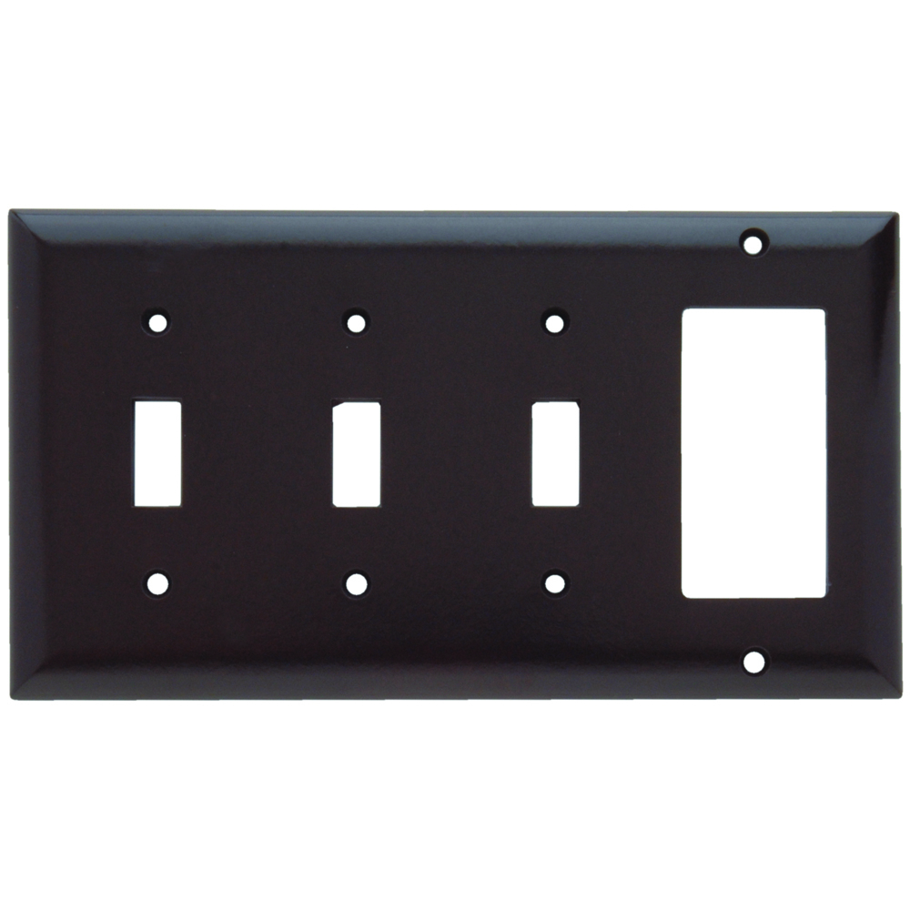 Combination Wall Plate, 3 Toggle Switch and, 1 Decorator, Four Gang, Brown