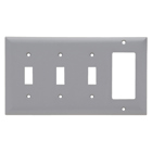 Combination Wall Plate, 3 Toggle Switch and, 1 Decorator, Four Gang, Gray