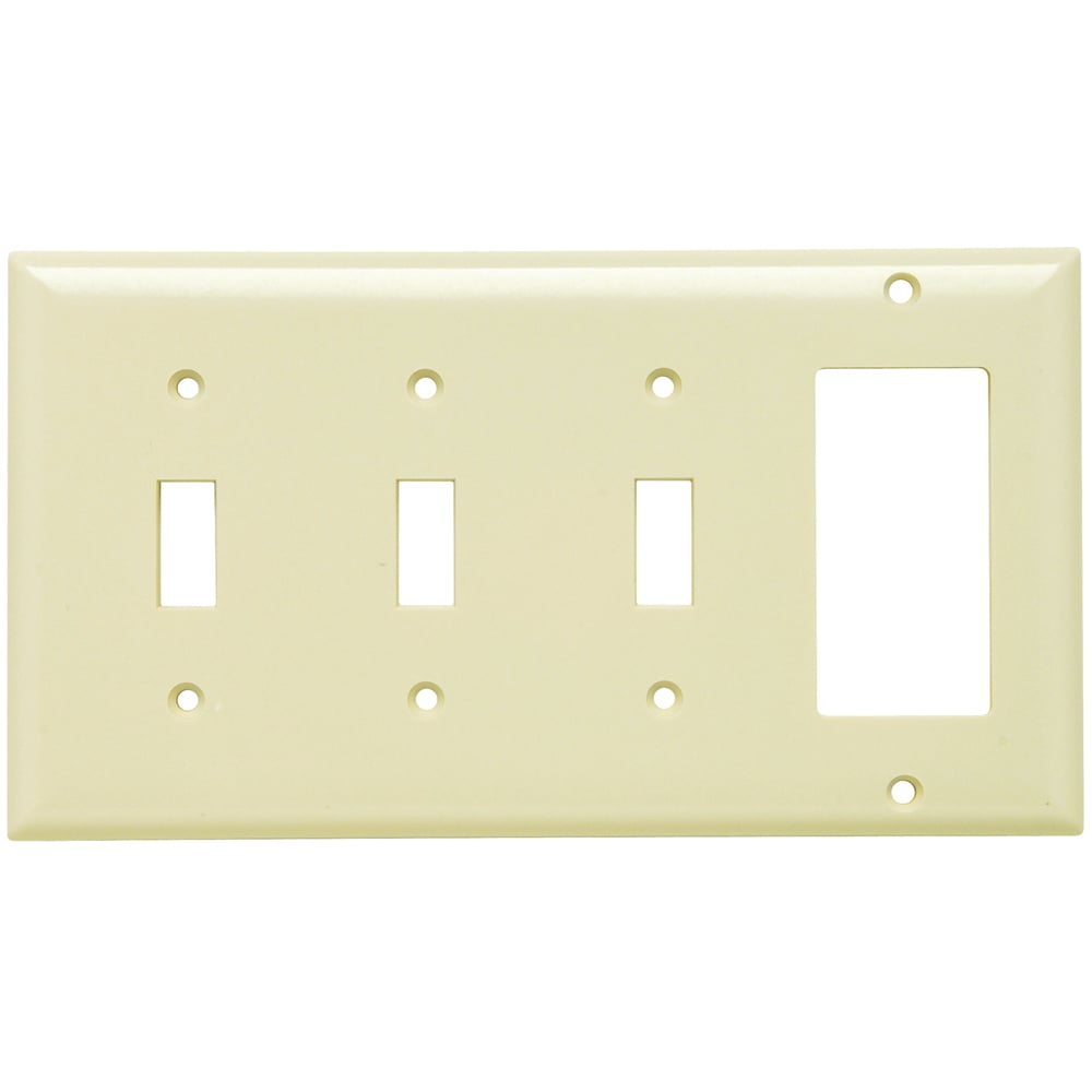 Combination Wall Plate, 3 Toggle Switch and, 1 Decorator, Four Gang, Ivory