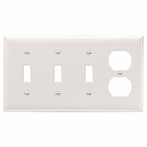 SP38W 4-Gang Thermoset Wall Plate, 3 Toggle Switch, 1 Duplex Receptacle, White