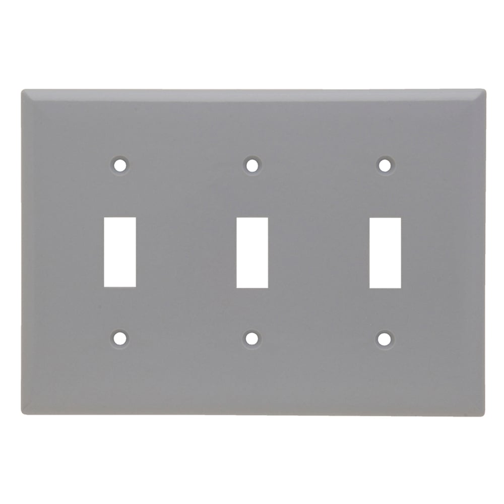 Toggle Switch Wall Plate, Three Gang, Gray