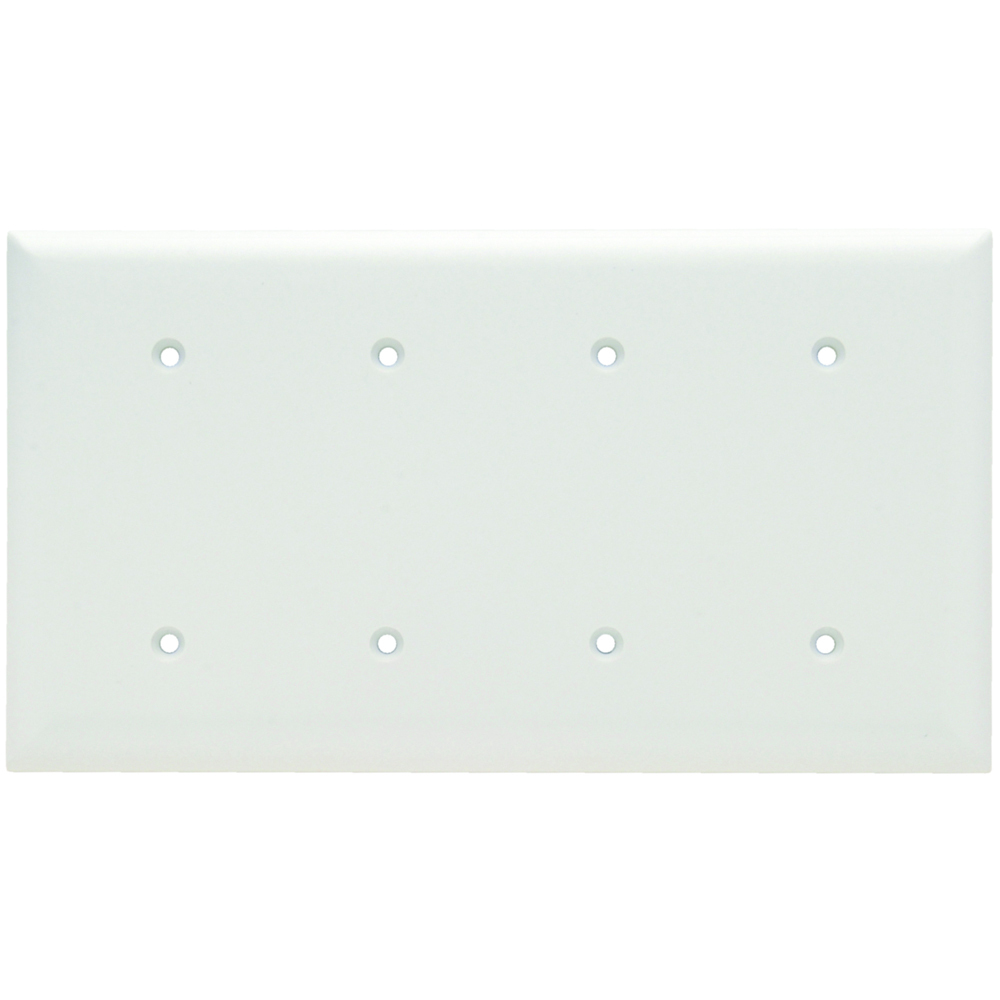 Smooth Wall Plate, 4gang Blank, Strap Mount, White