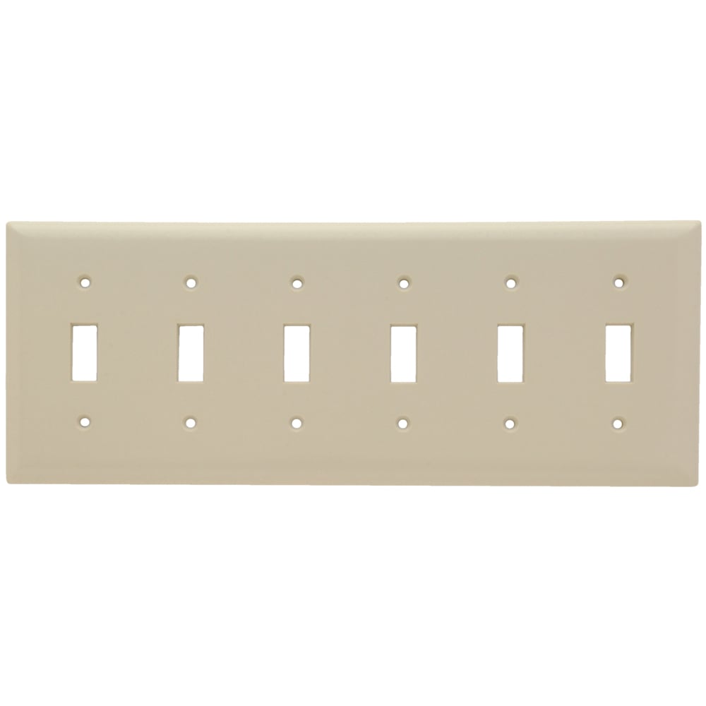 Toggle Switch Wall Plate, Six Gang, Ivory