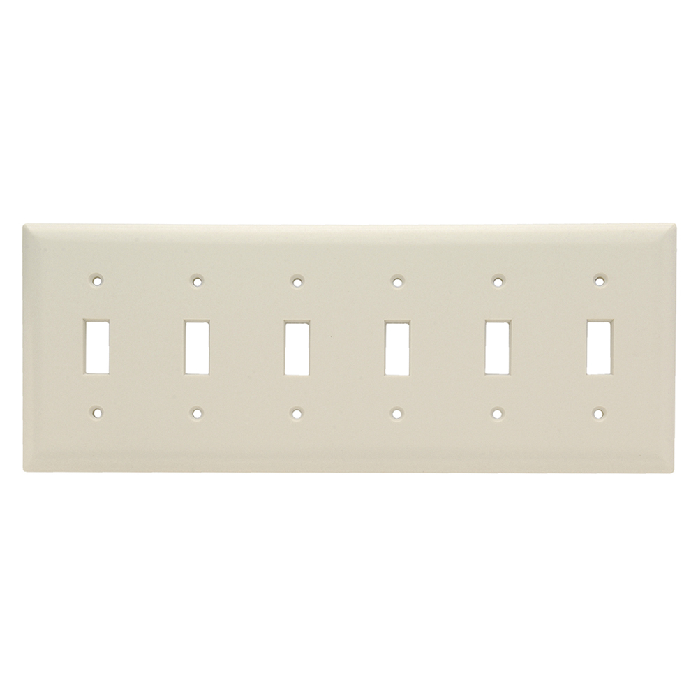 Toggle Switch Wall Plate, Six Gang, Light Almond