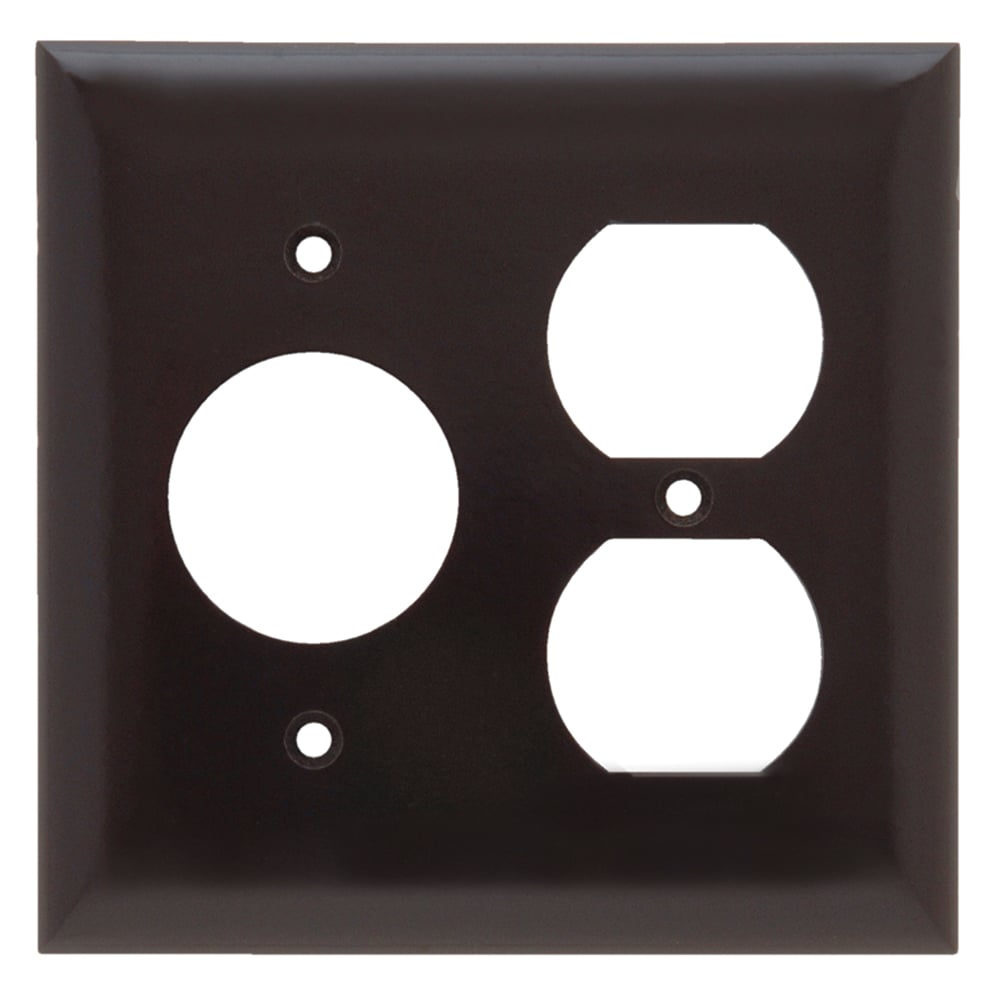 Combination Wall Plate, 1 Single Receptacle and, 1 Duplex Receptacle, Two Gang, Brown