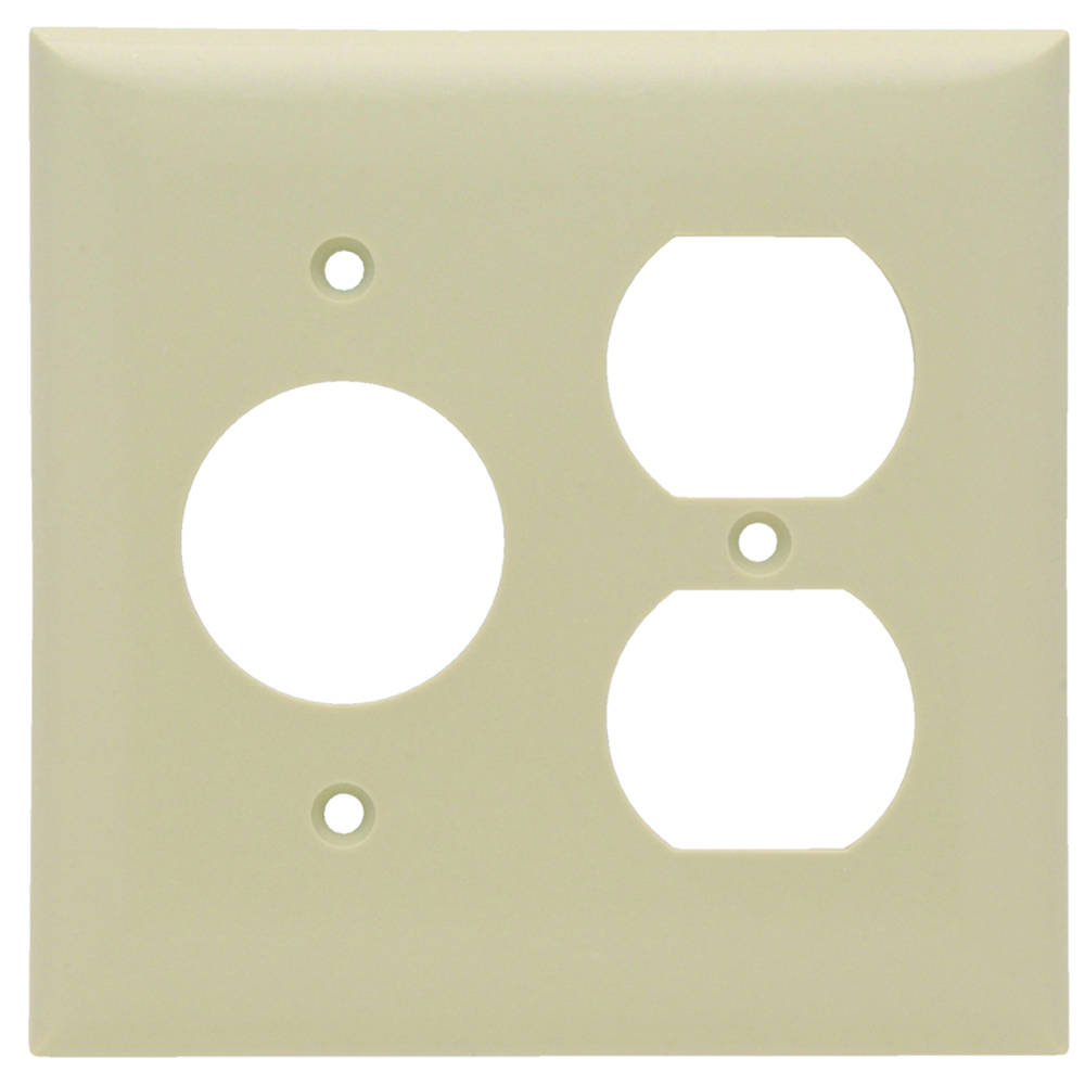 Combination Wall Plate, 1 Single Receptacle and, 1 Duplex Receptacle, Two Gang, Ivory