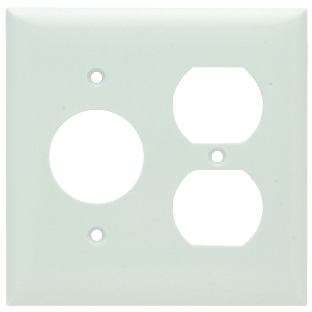 Combination Wall Plate, 1 Single Receptacle and, 1 Duplex Receptacle, Two Gang, White